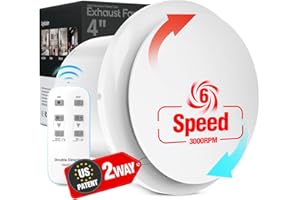 Ventilateur d'échappement de salle de bain de 10,2 cm avec télécommande, 2 voies, 6 vitesses, puissant et silencieux, moteur 