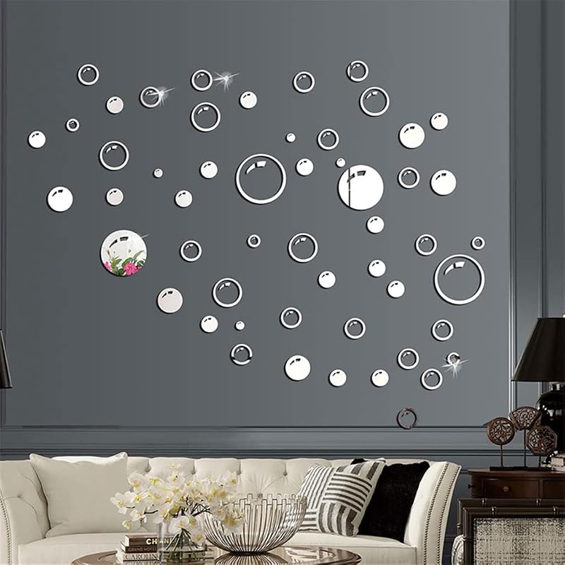 Xemz 58PCS Acrylic Bubble Mirror Wall Stickers Round Circle Plastic Tiles Home