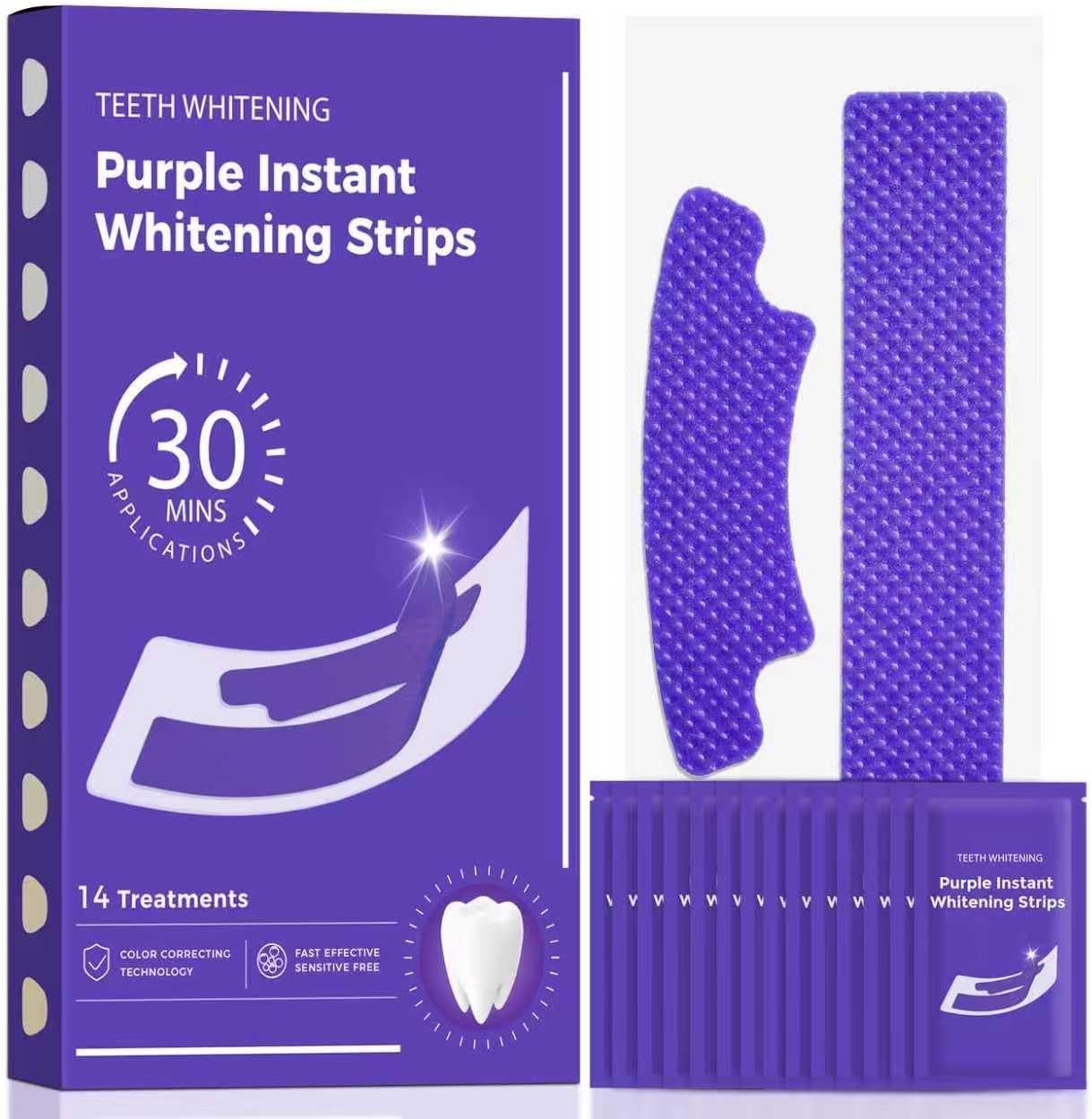Purple Teeth Whitening Strips - Professional-Grade Whitening, Effectively Removes Stains and Bad Breath Caused by Smoking, Drinking, and Coffee,Achieve a Beautiful and Confident Smile(14 PCS, Mint)