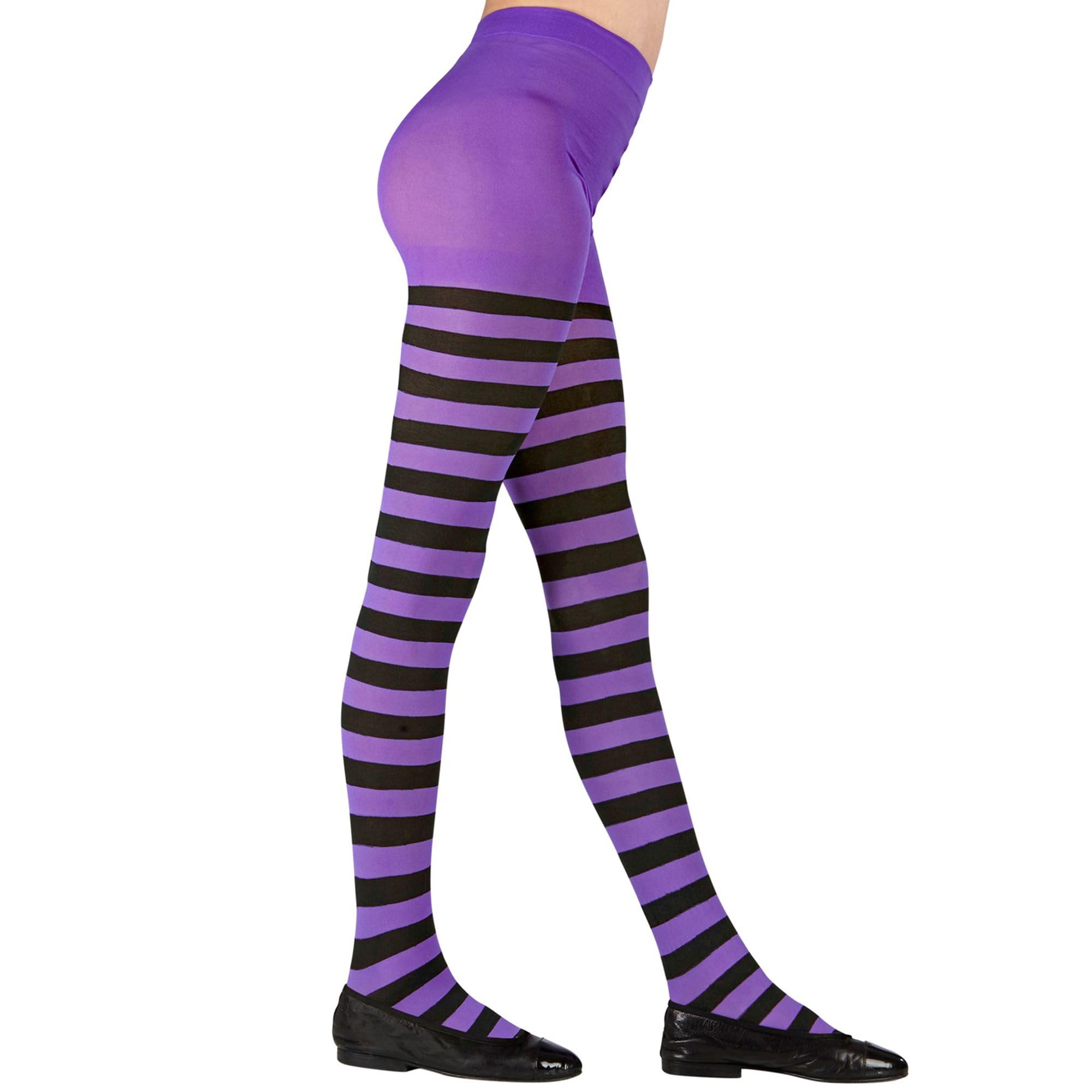 W WIDMANN MILANO Party Fashion - Striped Tights for Girls, Clowns, Witches, Dark, Gothic, Carnival, Halloween, Themed Parties, 70 DEN, Size 4-6 Years, Purple-Black