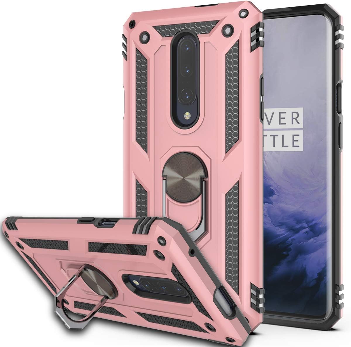 OnePlus 7 Pro Case KaiMai 360 Degree Rotating Ring & Bracket Dual Layers of Shockproof TPU and Solid PC Phone Case for OnePlus 7 Pro-Rose Gold
