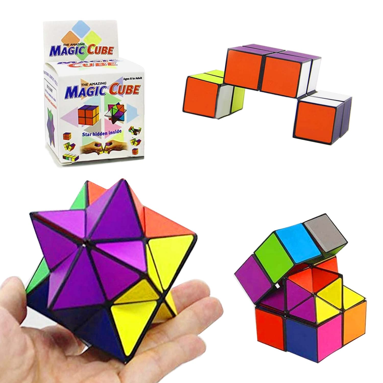 Magic Star Cube 2 in 1,Infinity Cube,Speed Cube,Smooth Surface Solid & Durable,3D Assembly Fidget Stress Anxiety Relief,Brain Teaser,Durable Puzzle Cube for Kids and Adults