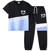 Vitalique Size 5-13 Years Boys Summer/Spring Outfits Set Short Sleeve T-Shirt & Pants Kids Boys Fall Fashion Clothes Sets