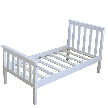 Homestyle4u 1417 Holzbett Kiefer massiv , Einzelbett aus Bettgestell mit Lattenrost , 70x140 cm , Weiß