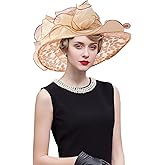 TLMNU Organza Fascinator Hat - Women¡¯s Wide Brim Church Bridal Tea Party Wedding Hat