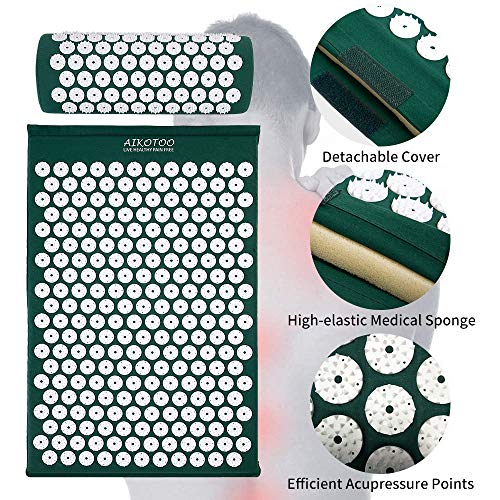 Aikotoo Acupressure Mat and Pillow Massage Set Chronic Back and Neck Pain Relief Full Body