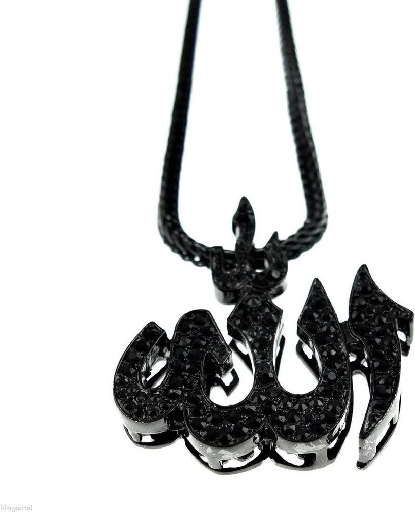 Uer Fashion Allah Muslim Islam God Symbol Pendant Arabic Islamic All Black Mens Franco Chain