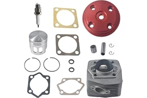 Supermotorparts 50mm Cylinder Head CNC Cylinder Head Cover Piston Set For 100cc 2 Stroke Engine Motorized Bicycle Bike Motor (Red)