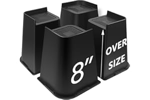 Sunifier Bed Risers 8 inch Heavy Duty, 4 Pack L Shape Furniture Risers 8 inch Support 5000LBs, Table Couch Risers, Oversized Lifts Risers for Dorm Beds Frame, Sofa, Chairs Legs (Black 4-Pack,8 inch)