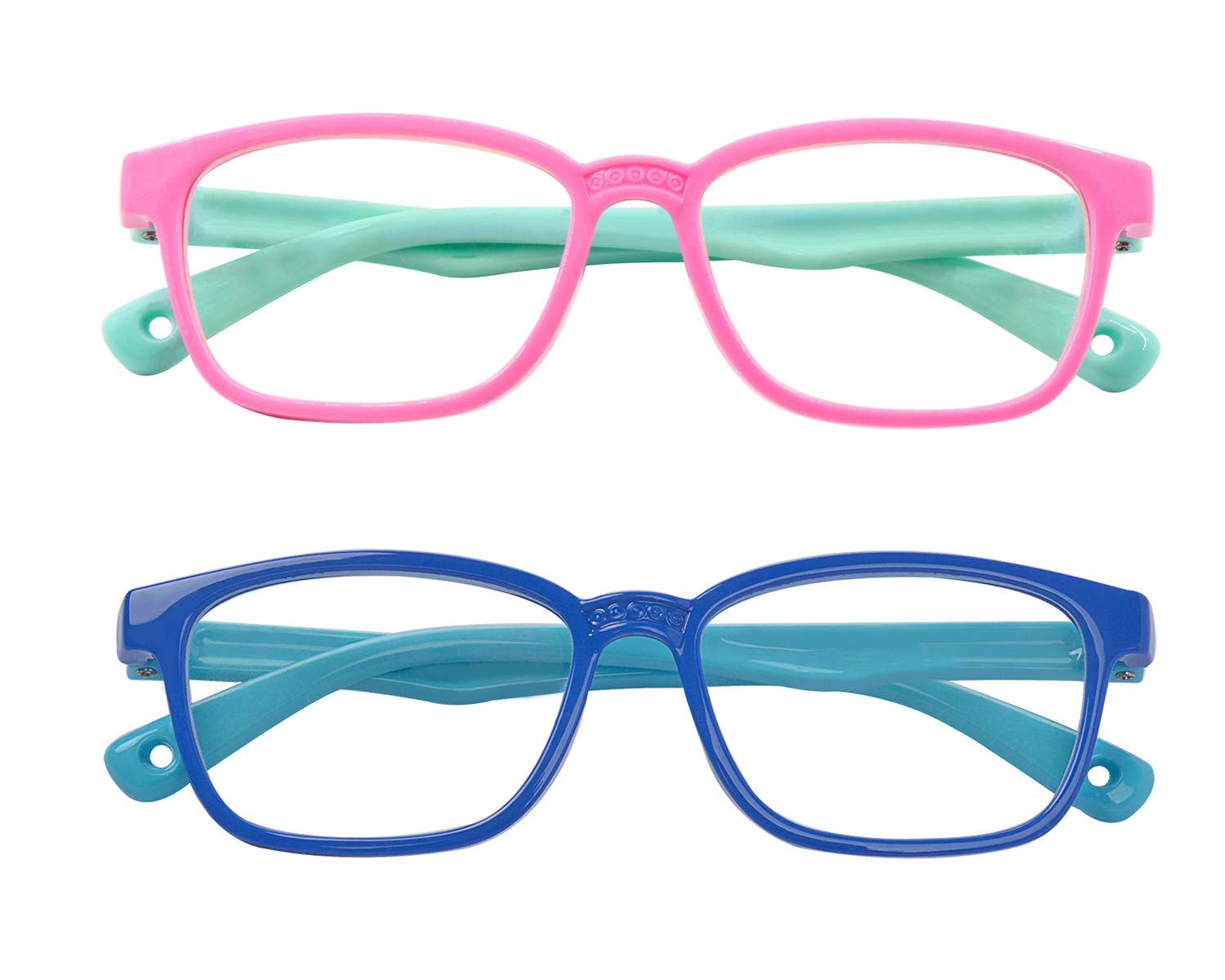 Outray 2 Pack Kids Blue Light Blocking Glasses Computer Gaming TV Glasses Silicon Frames for Boys Girls Age 3-12 Anti Glare & Eyestrain (Pink+Pink&Blue)