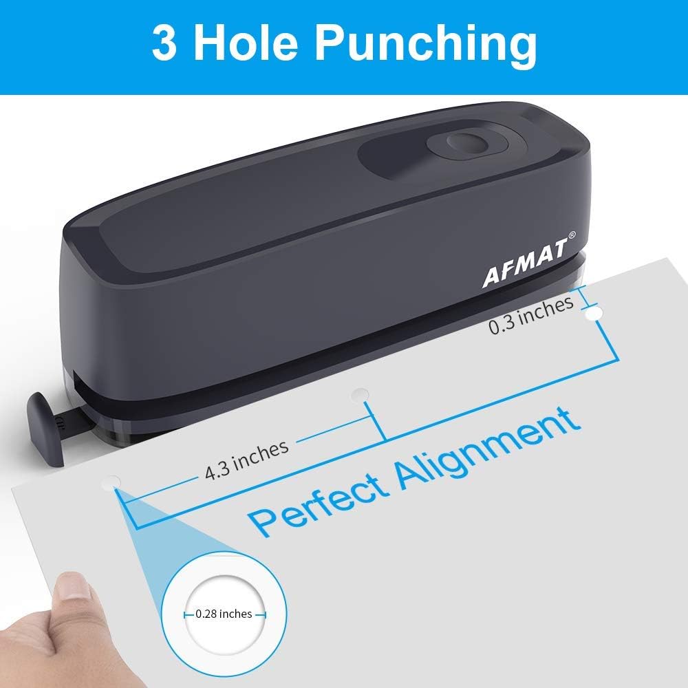 3 Hole Puncher for Paper, AFMAT Electric Hole Punch 3 Ring, 20-Sheet Paper Punch, AC or Battery Operated 3 Hole Puncher, Effortless Punching, Long Lasting Paper Punch for Office School Studio, Gray: Home Improvement