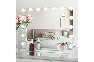 DESPFUL Kucitup Lighted Vanity Mirror with 10X Magnification, 15 Dimmable LED Bulbs, Touch Controls - Wall or Tabletop