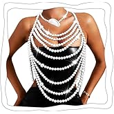 Uranian Pearl Body Chains Top Pearl Bra Chain Layered Shoulder Chain Necklaces Halter Chest Chains Beach Bikini Body Jewelry for Women