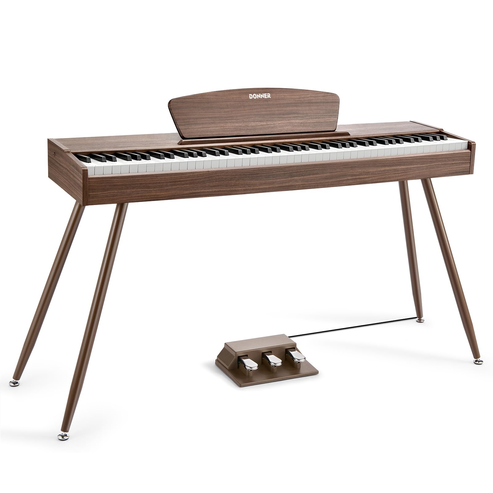 Photo 1 of Donner DDP-80 Electric Piano 88 Keys Weighted Piano, Hammer Mechanism II, Home Digital Pianos Full Size Keyboard with Stand, Triple Pedal, USB MIDI and Headphone Jack, Walnut Wood Colour