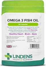 Lindens Omega 3 Fish Oil Capsules 90 Pack 3000mg UK Made Heart Brain Eyes view 1