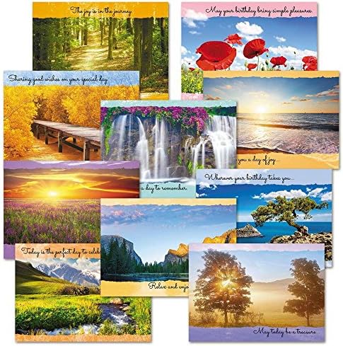 Current Scenic Inspirations Happy Birthday Greeting Card Set - Value Pack of 20 Cards With White Envelopes, 10 Designs, Large 5" x 7" Assortment