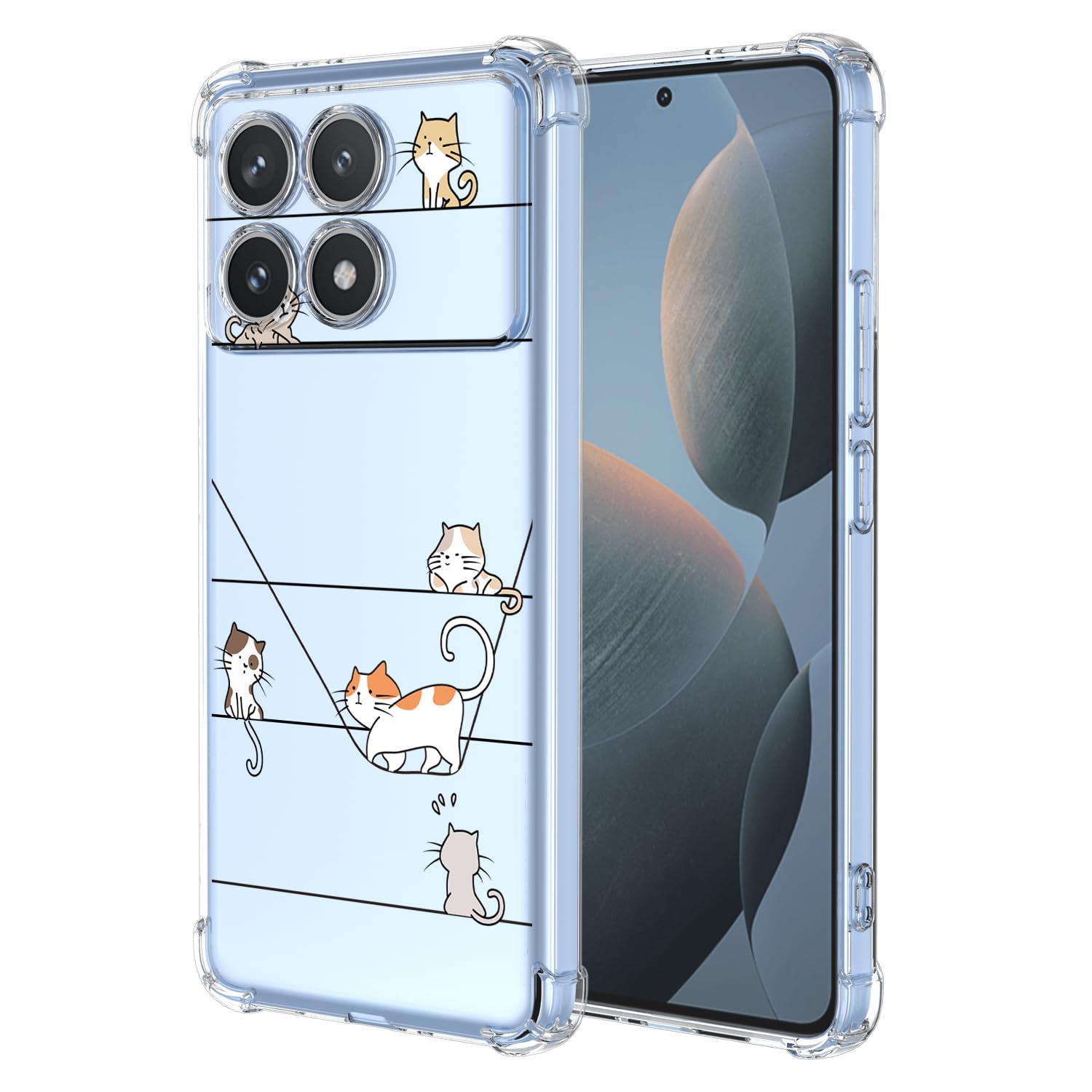 XINYEXIN Clear Case for Xiaomi Poco F6 Pro 5G Cute Cat Pattern Design Slim Shockproof Transparent Soft TPU Bumper Case Protective Cover - Kitten