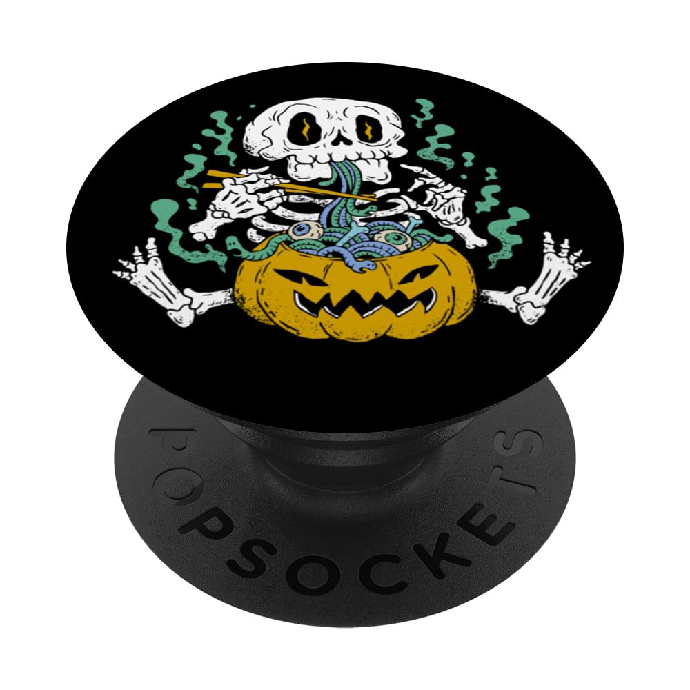 Skeleton Eating Ramen Worms Ramen Noodles Halloween Kids PopSockets Swappable PopGrip