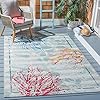 Safavieh Barbados Collection BAR535J Tropical Coral Indoor/ Outdoor Area Rug, 4' x 6', Teal/White