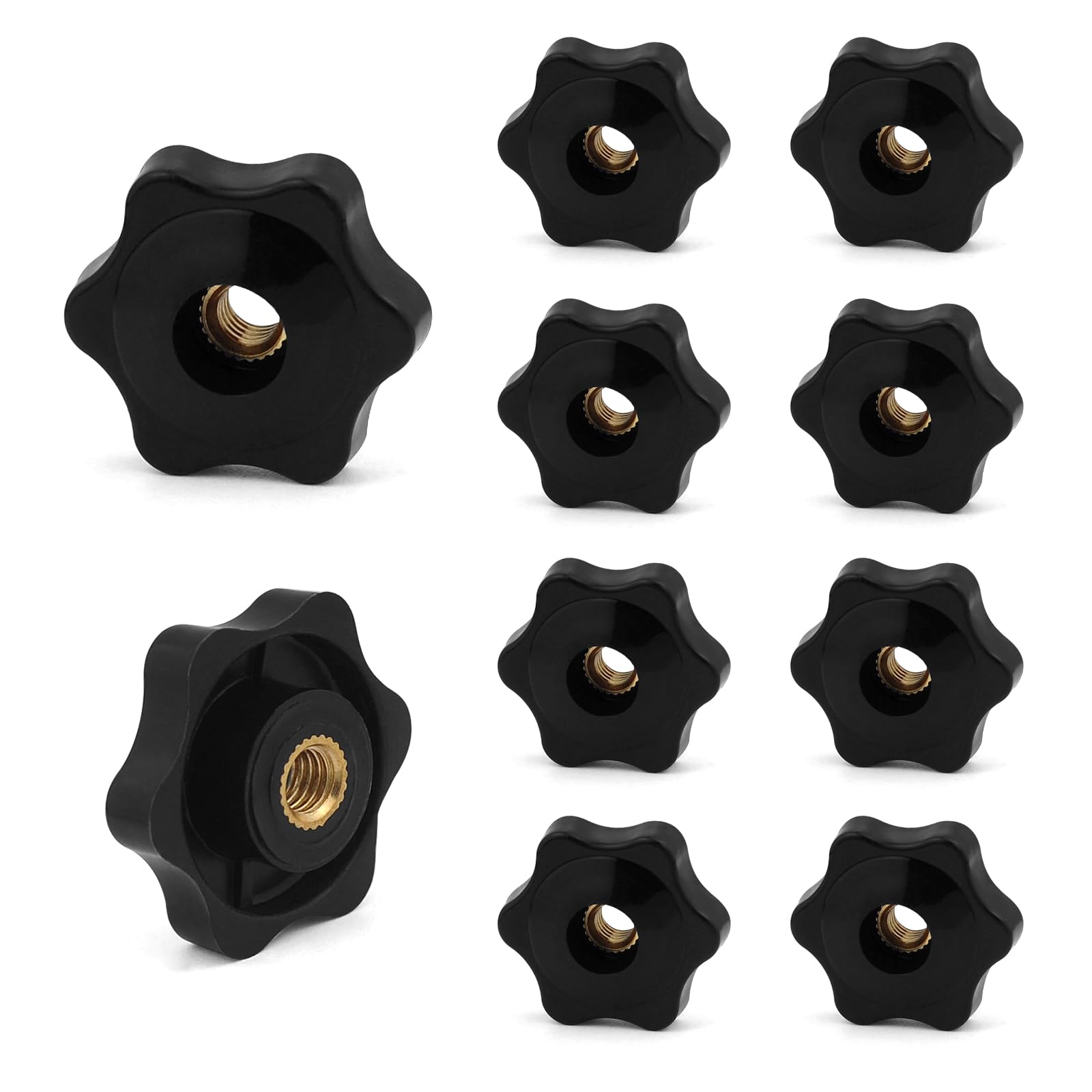 JJWNMLL 10PCS Clamping Screw Knob Star M6-outer Diameter 32 Thumb Bolts Thread Replacement Star Hand Knob Tightening, Black Grip (M6-outer diameter 32)