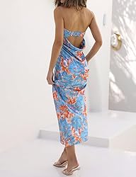 Realtix Summer Satin Print Backless Tube Tops Maxi