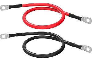TUELETFU 8 AWG Battery Cable 8 Gauge Power Inverter Cables with 5/16 Inch Lugs Both Ends for Solar Boat Marine RV Car 2 Pack (1FT)
