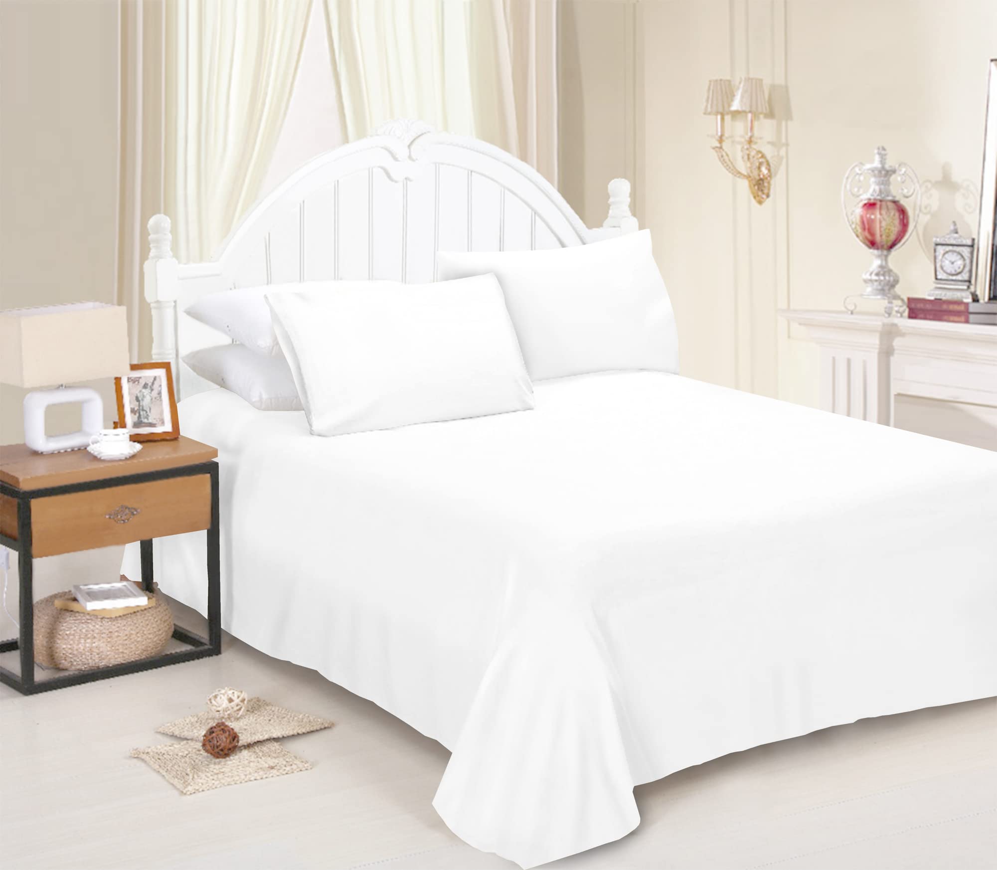 JRI® Flat Sheet- Luxurious Bed Sheet-Breathable-Hypoallergenic-Comfortable Poly Cotton Flat Sheet-Soft Touch Wrinkle Free (White-King) - (Same Day Dispatch)