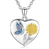 Zhi Kexin Heart Locket Necklace for Women 925 Sterling Silver Sunflower Butterfly Lockets Pendant That Holds Pictures Photo Keepsake Necklaces Anniversary Birthday Jewelry Gifts for Her