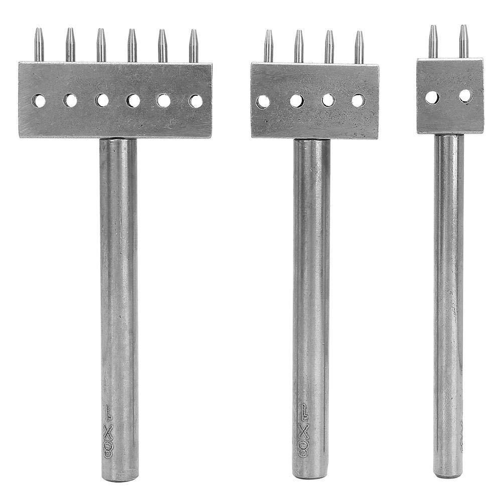 3Pcs 2/4/6 Prong Steel Leather Craft Tool Row Hole Puncher DIY Lacing Stitching Punch ToolLacing Stitching Chisel Set Leather Tools