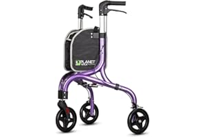 PLANET WALK Planetwalk Premium 3 Wheel Rollator Walker for Seniors - Ultra Lightweight Foldable Walker for Elderly, Aluminum Three Wheel Mobility Aid, Dark Purple