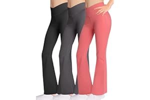 AENLLEY Girls Cross Bootcut Flare Leggings with Pockets - High Waisted Dance Yoga Pants for Teens Kids