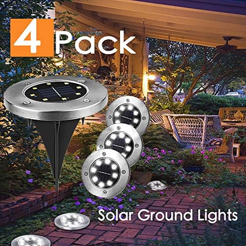 2019 New 4 Pack Solar Ground Light Waterproof Disk Lights 8 LEDs Dark Sensing Garden Landscape Lighting for Pathway Yard Floor Patio Lawn Walkway Driveway Steps-ClawsCover-ClawsCover