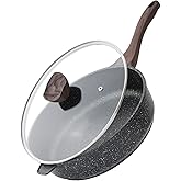 Kordisen Nonstick Deep Frying Pan with Lid, 11 Inch Large Skillet, Granite Stone Saute Pan for Cooking, Chefs Pan, Induction 