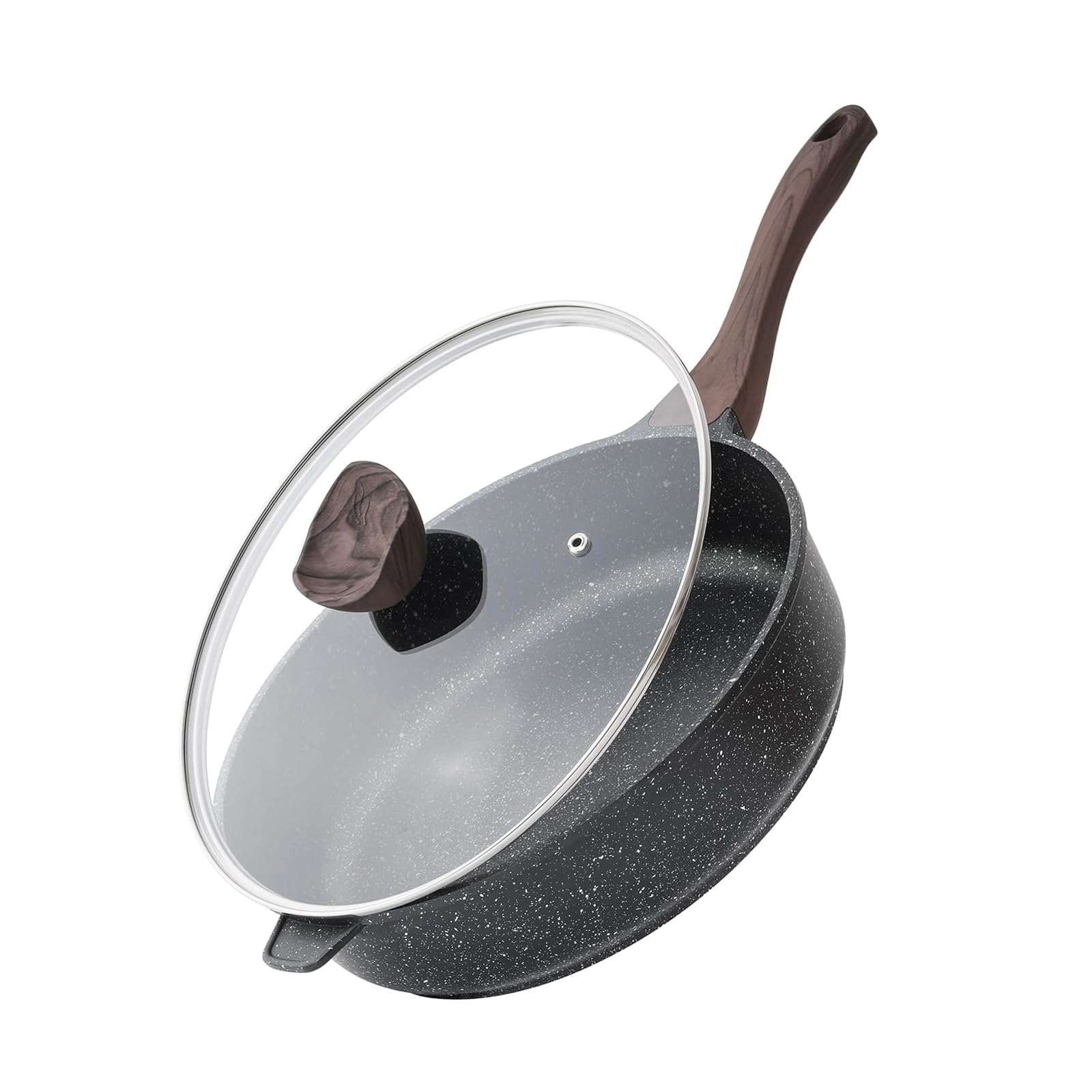 Kordisen Nonstick Deep Frying Pan with Lid, 28 cm/4.9 L Large Skillet, Granite Stone Saute Pan for Cooking, Induction Cookware, Compatible with All Stovetops, PFOA Free