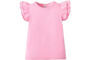 ZFZDRen 12M-7Y Toddler Baby Girls T Shirt Solid Color Blouse Ruffle Top Cotton Casual Tees Plain Shirt