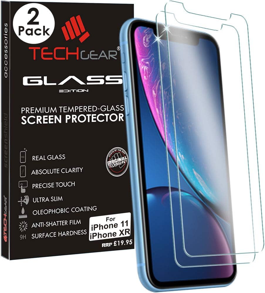 TECHGEAR [2 Pack Screen Protector for iPhone 11, iPhone XR, Genuine Tempered Glass Screen Protector Guard Covers Compatible with Apple iPhone 11 / iPhone XR (6.1")