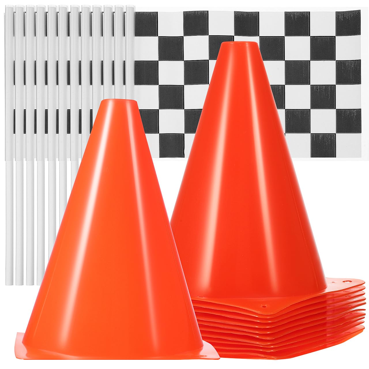 ibasenice Racing Traffic Cones and Hand Waving Flags Set 25.4 Inch Safety Cones for Race Car Party Decorations and Training Gear