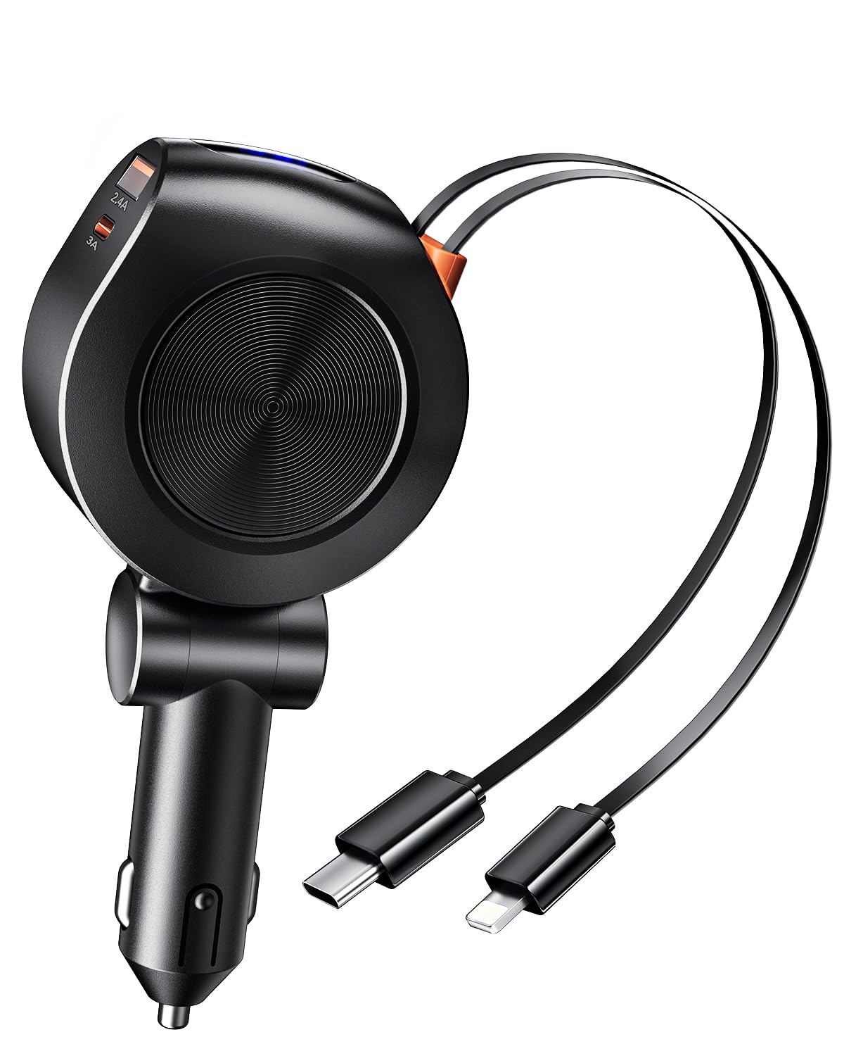 SPGUARD Retractable Car Charger 69W,4 in 1 Fast Car Phone Charger,Retractable Cables and 2 USB Ports Car Charger,Smaller Cigarette Lighter Adapter for iPhone 17/16/15/14/13,Galaxy,Pixel (Black)