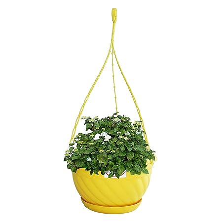 Pepper Agro Hanging Flower Pots 8 inch Planter with Plant Saucer Yellow, Set of 3