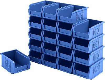 BiGDUG Plastic Parts Bins 20 Pack 75x100x165 mm Blue Stackable Wall Mountable