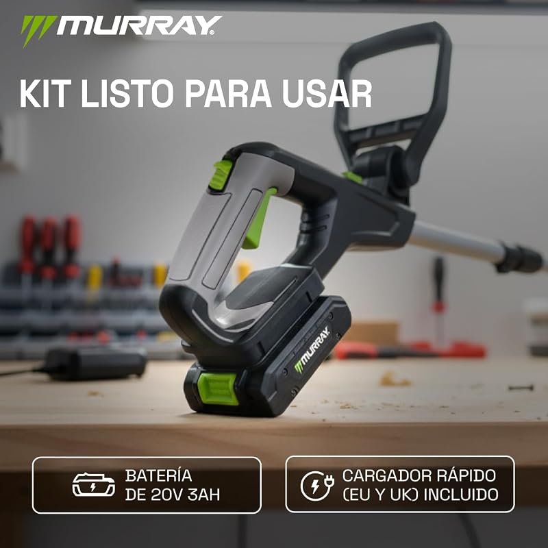 Aparador de relva sem fios 20V MU-BAT-GT30-KIT – Sem fios, largura de corte de 25 cm – motor potente de 8000 rpm, bateria de 3 Ah Li-Ion durável para cortes precisos, cortador de relva 20V