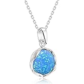 ADITA GOLD 925 Sterling Silver Blue Opal Necklace Women - Blue Opal Pendant Necklace Silver- October Birthstone Necklace - Silver Jewelry for Women- Minimalist Jewelry- Birthstone Necklaces