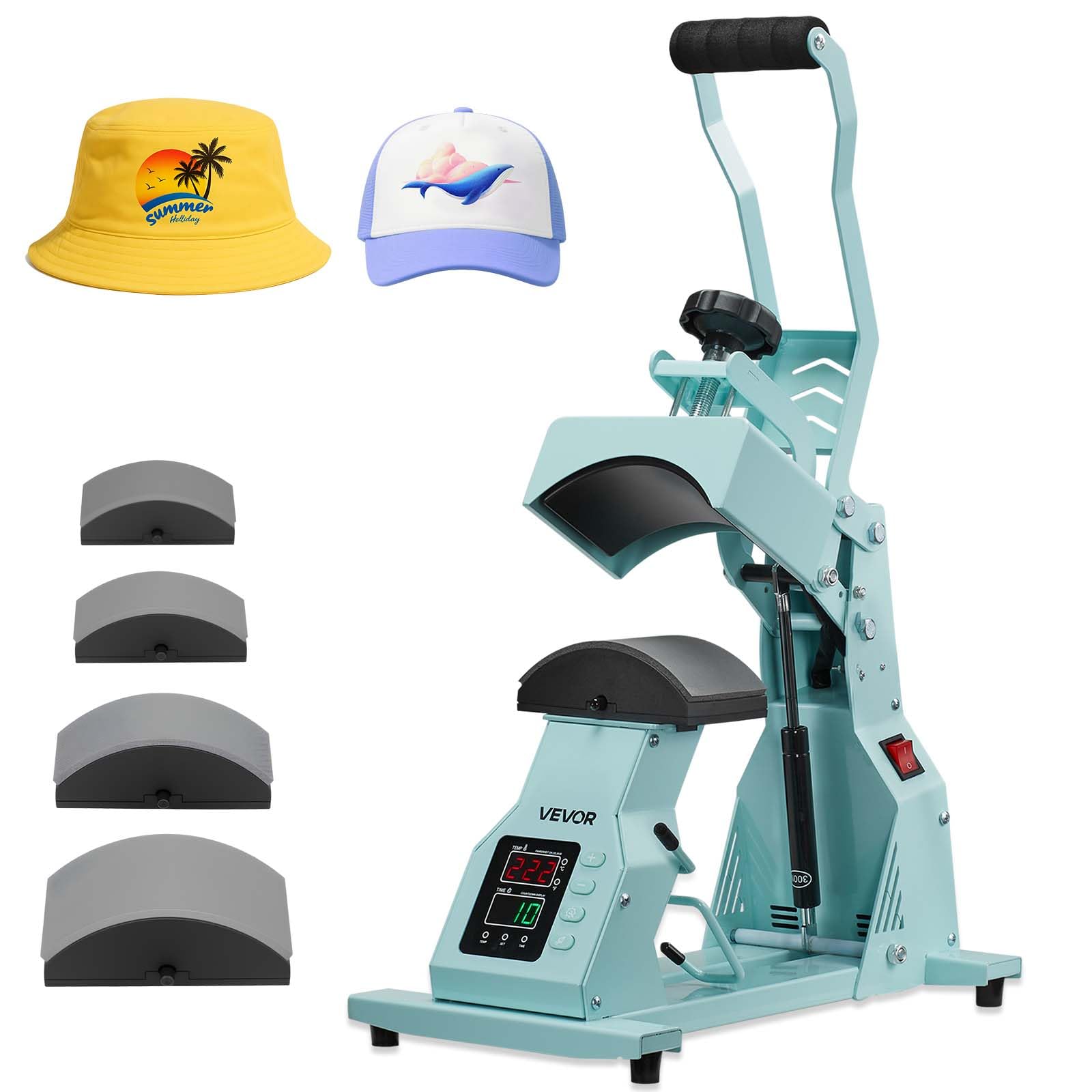 Photo 1 of VEVOR Hat Heat Press Machine, with 4pcs Interchangeable Platens, Precise Temperature and Time Control, Hat Press for HTV Iron On and Sublimation Projects, for Caps, Headbands, Cuffs, Face Masks, Green