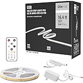 Olaholii 16.4ft COB Led Strip Light with Remote, 6500K Ra93+ Dimmable Bright Daylight White Led COB Strip Light, White Continuous Led Strip Light for Mirror, Stair, Cabinet, Room