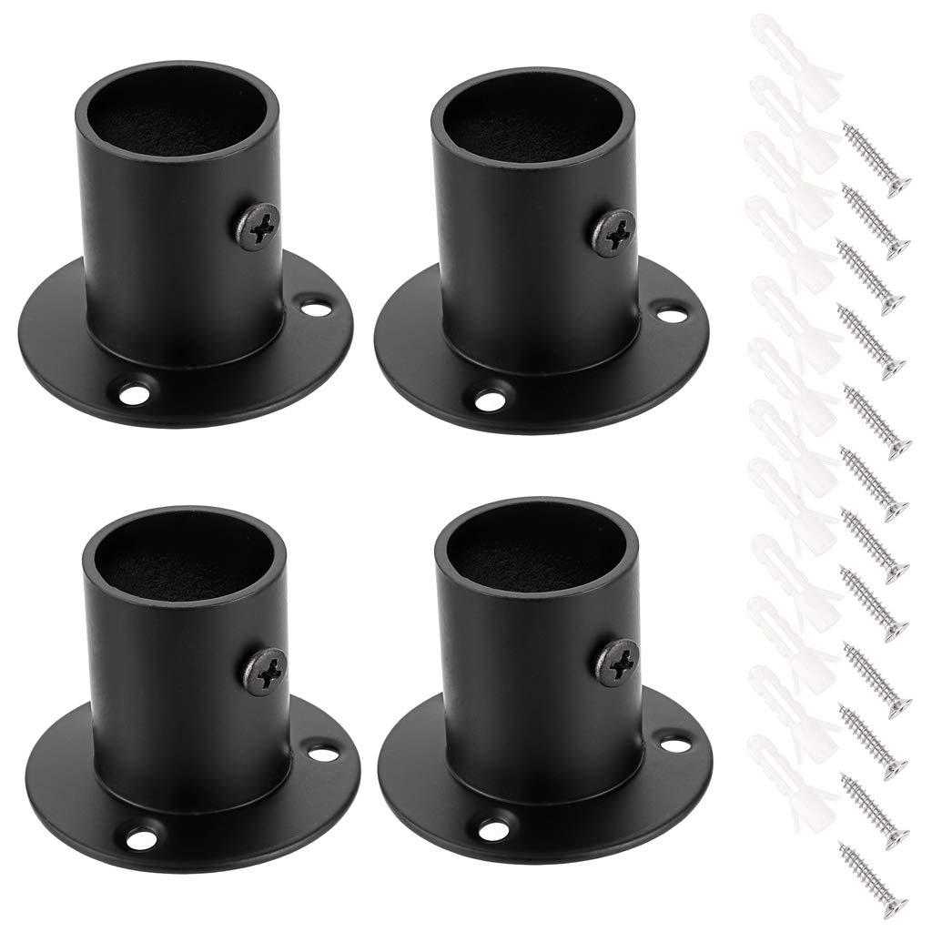 Sumnacon 4 pcs Curtain Pole Holders Rail Support Bracket Rod Socket Flange Set Stainless Steel Closet Rod End Supports for Closet Curtain(Black)