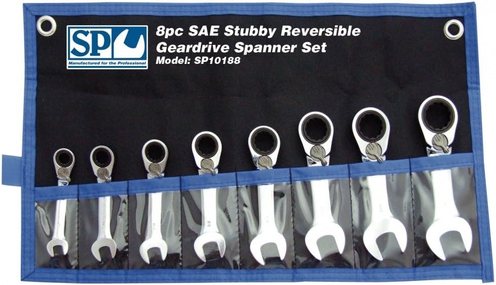 SPANNER SET STUBBY REVERSIBLE GEARDRIVE SAE 8PC