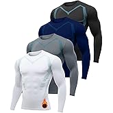 Coume 4 Pack Men's Thermal Compression Shirts Fleece Lined Long Sleeve Undershirt Athletic Base Layer for Cold Weather