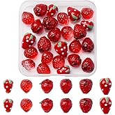 MakemadeDIY 25Pcs Handmade Lampwork 3D Strawberry Glass Beads for Jewelry Making Red Fruit Beads for DIY Bracelets Necklaces Earrings Keychains Accessories