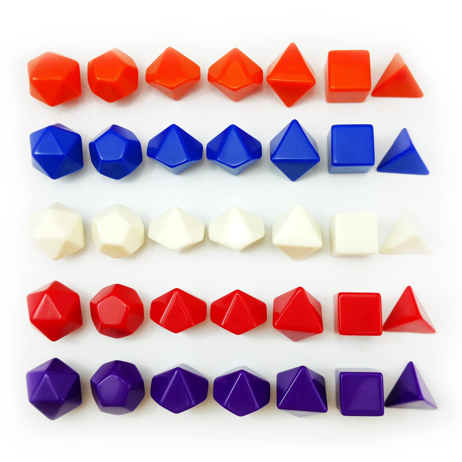 Bescon Blank Polyhedral RPG Dice 35pcs Assorted Colors Set, Solid Color in Complete Set of 7, One Set for Each Color, DIY Dice