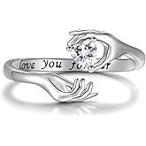 APOTIE Sterling Silver Love You Forever Ring, hands Promise Rings with The Letters of I Love You Forever Jewelry Gifts for Friendship Women Wife